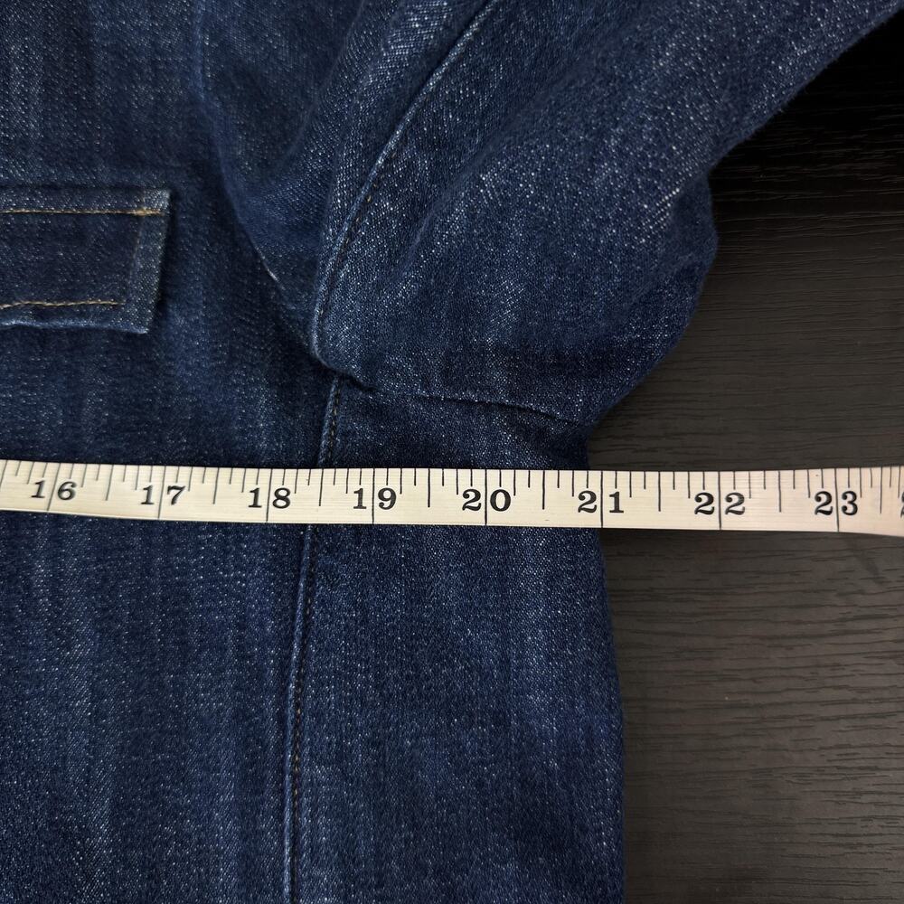 J Crew Denim Blazer Jacket Womens 12 Jean Short Gold Button Utility Preppy Chic - Picture 8 of 10